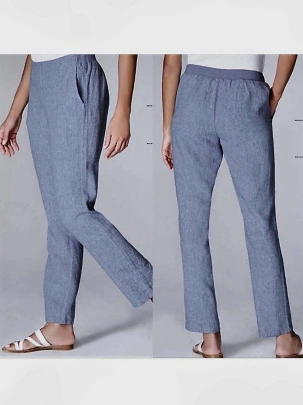 J. Jill Women's Love 100% Linen Straight Leg Blue Dress Up Ankle Pants Size M